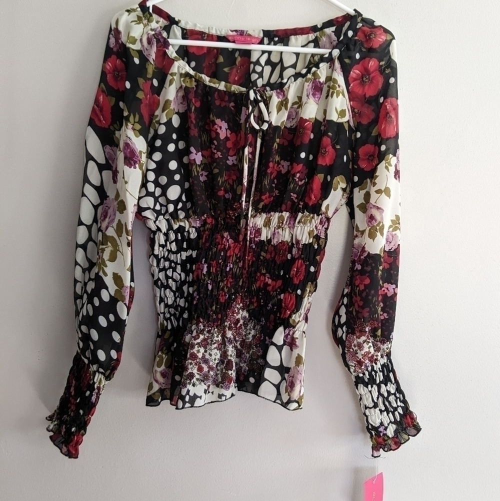 NWT Sunny Leigh Peasant Blouse Sheer Medium Floral